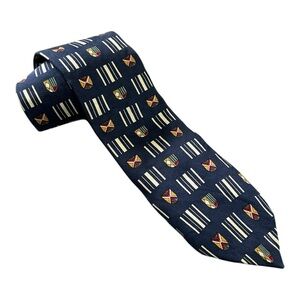 Oscar de la Renta Vintage Navy Blue Patterned‎ Silk Men's Tie